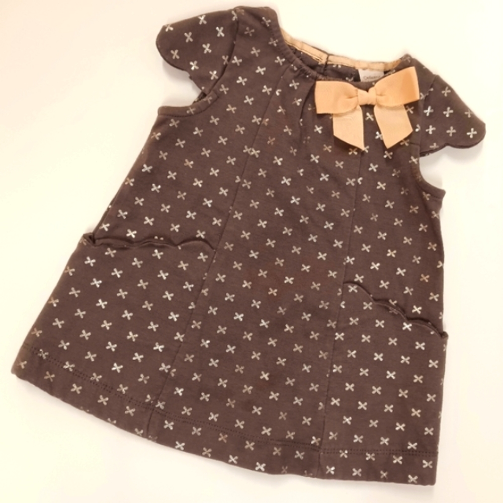 Catherine Malandrino Mini Baby Dress Size 12 Month Gray/Pink Bow Scalloped Dress